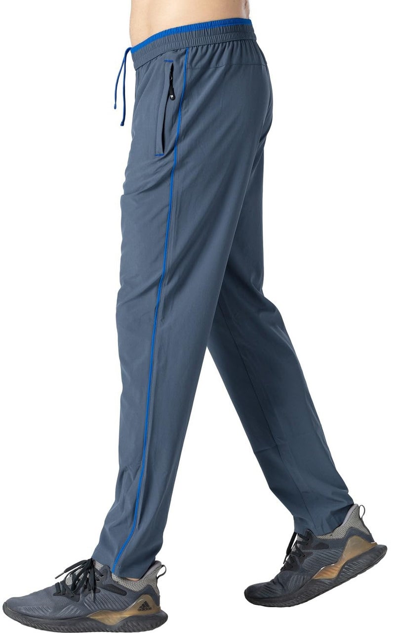 Rdruko Men's Lightwight Sweatpants Quick Dry Casual Gym Workout Athletic Sweat Pants with Zipper Pockets Dusty Blue Large - Image 5